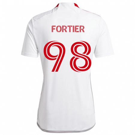 Kandiny Enfant Maillot Kristjan Fortier #98 Blanc Rouge Tenues Extérieur 2024/25 T-Shirt