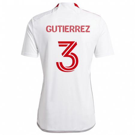 Kandiny Enfant Maillot Cristián Gutiérrez #3 Blanc Rouge Tenues Extérieur 2024/25 T-Shirt