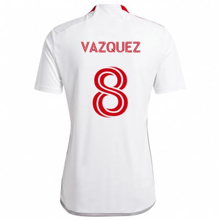 Kandiny Enfant Maillot Víctor Vázquez #8 Blanc Rouge Tenues Extérieur 2024/25 T-Shirt