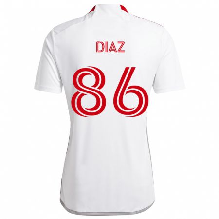 Kandiny Enfant Maillot Alec Díaz #86 Blanc Rouge Tenues Extérieur 2024/25 T-Shirt