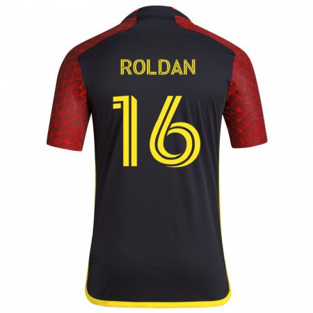 Kandiny Enfant Maillot Álex Roldán #16 Rouge Noir Tenues Extérieur 2024/25 T-Shirt