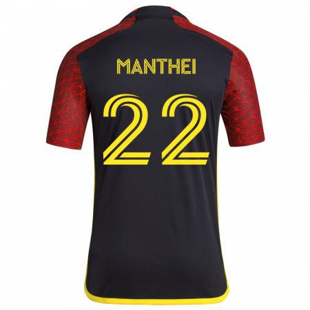 Kandiny Enfant Maillot Leahi Manthei #22 Rouge Noir Tenues Extérieur 2024/25 T-Shirt