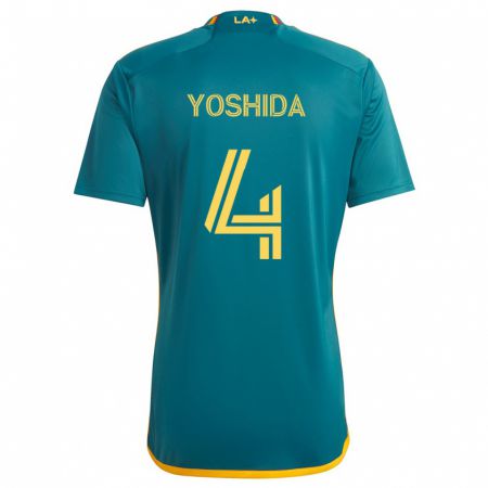 Kandiny Enfant Maillot Maya Yoshida #4 Vert Jaune Tenues Extérieur 2024/25 T-Shirt