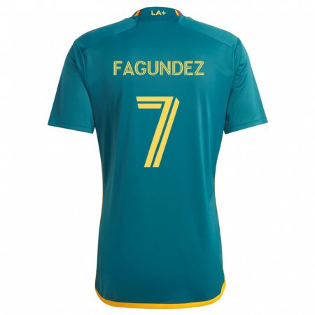 Kandiny Enfant Maillot Diego Fagúndez #7 Vert Jaune Tenues Extérieur 2024/25 T-Shirt