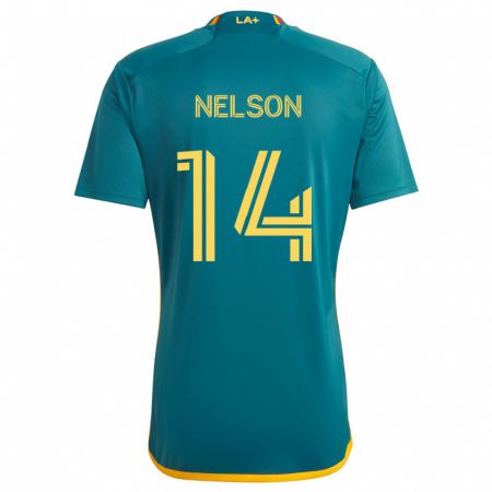 Kandiny Enfant Maillot John Nelson #14 Vert Jaune Tenues Extérieur 2024/25 T-Shirt