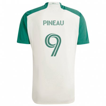 Kandiny Enfant Maillot Sebastien Pineau #9 Couleurs Beiges Vert Tenues Extérieur 2024/25 T-Shirt