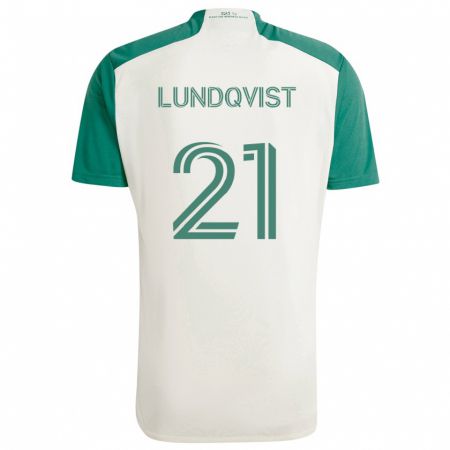 Kandiny Enfant Maillot Adam Lundqvist #21 Couleurs Beiges Vert Tenues Extérieur 2024/25 T-Shirt