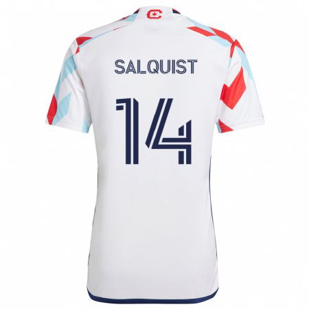 Kandiny Enfant Maillot Tobias Salquist #14 Blanc Rouge Bleu Tenues Extérieur 2024/25 T-Shirt