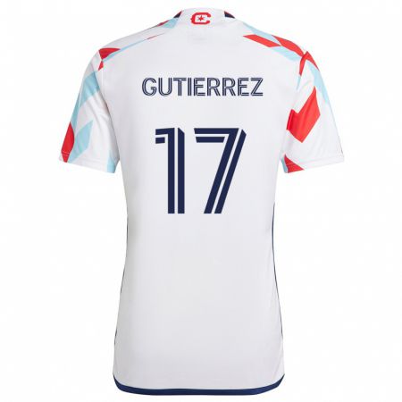 Kandiny Enfant Maillot Brian Gutiérrez #17 Blanc Rouge Bleu Tenues Extérieur 2024/25 T-Shirt