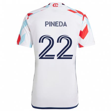 Kandiny Enfant Maillot Mauricio Pineda #22 Blanc Rouge Bleu Tenues Extérieur 2024/25 T-Shirt