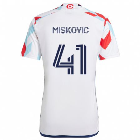 Kandiny Enfant Maillot Mihajlo Miskovic #41 Blanc Rouge Bleu Tenues Extérieur 2024/25 T-Shirt