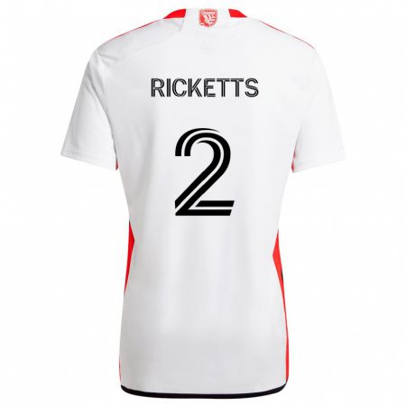 Kandiny Enfant Maillot Jamar Ricketts #2 Blanc Rouge Tenues Extérieur 2024/25 T-Shirt