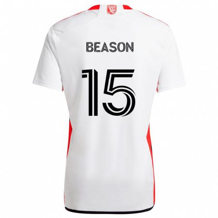 Kandiny Enfant Maillot Tanner Beason #15 Blanc Rouge Tenues Extérieur 2024/25 T-Shirt