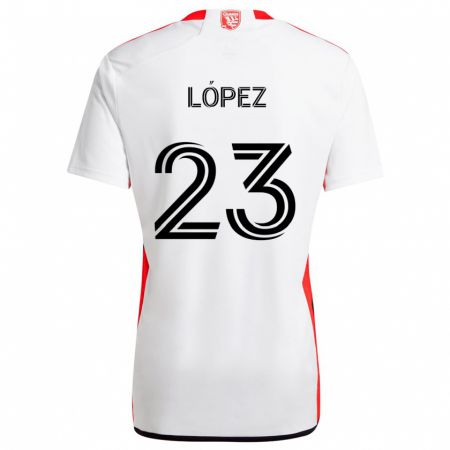 Kandiny Enfant Maillot Hernán López #23 Blanc Rouge Tenues Extérieur 2024/25 T-Shirt