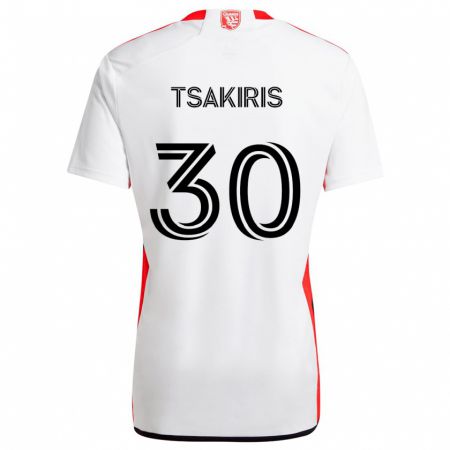 Kandiny Enfant Maillot Niko Tsakiris #30 Blanc Rouge Tenues Extérieur 2024/25 T-Shirt