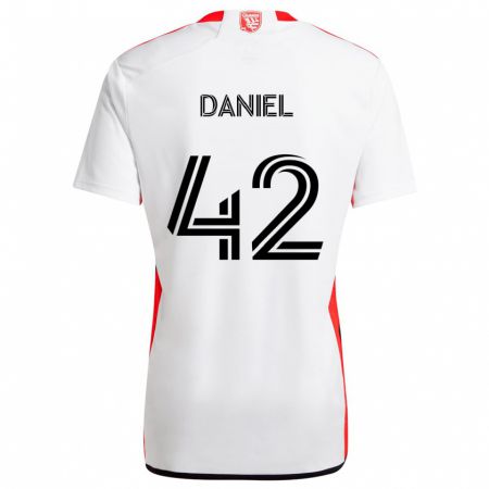 Kandiny Enfant Maillot Daniel #42 Blanc Rouge Tenues Extérieur 2024/25 T-Shirt