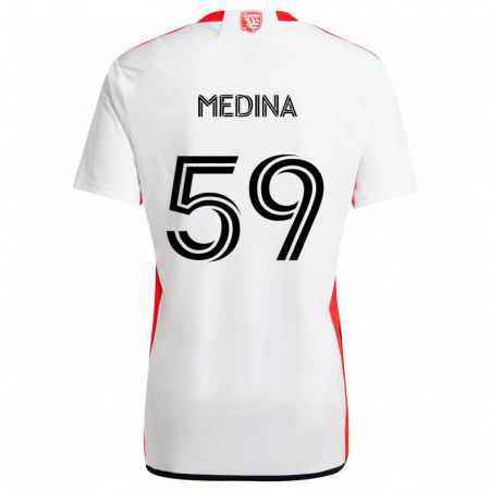 Kandiny Enfant Maillot Cruz Medina #59 Blanc Rouge Tenues Extérieur 2024/25 T-Shirt