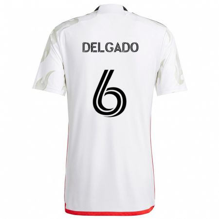 Kandiny Enfant Maillot Patrickson Delgado #6 Blanc Rouge Noir Tenues Extérieur 2024/25 T-Shirt