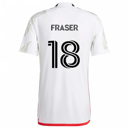 Kandiny Enfant Maillot Liam Fraser #18 Blanc Rouge Noir Tenues Extérieur 2024/25 T-Shirt