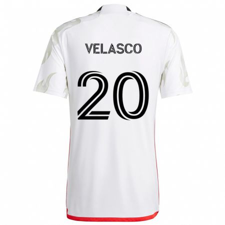 Kandiny Enfant Maillot Alan Velasco #20 Blanc Rouge Noir Tenues Extérieur 2024/25 T-Shirt