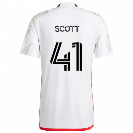 Kandiny Enfant Maillot Tarik Scott #41 Blanc Rouge Noir Tenues Extérieur 2024/25 T-Shirt