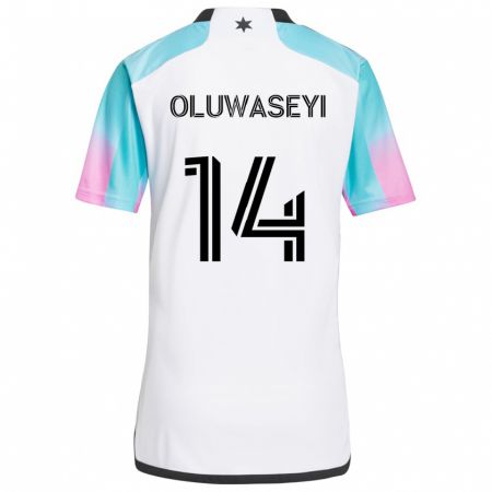 Kandiny Enfant Maillot Tani Oluwaseyi #14 Blanc Bleu Noir Tenues Extérieur 2024/25 T-Shirt