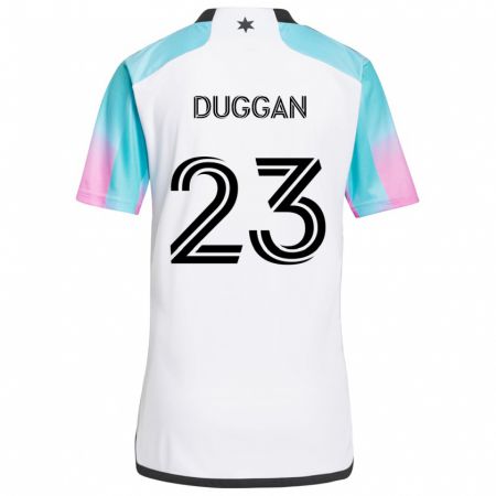 Kandiny Enfant Maillot Morris Duggan #23 Blanc Bleu Noir Tenues Extérieur 2024/25 T-Shirt