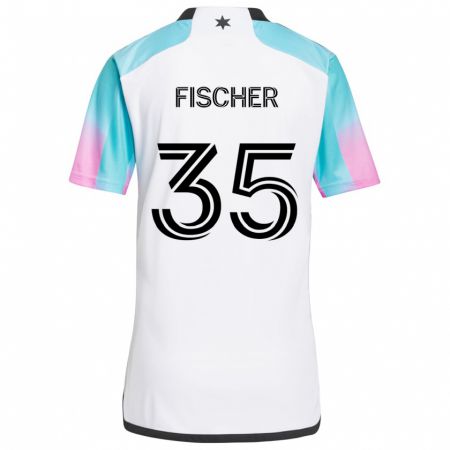 Kandiny Enfant Maillot Britton Fischer #35 Blanc Bleu Noir Tenues Extérieur 2024/25 T-Shirt