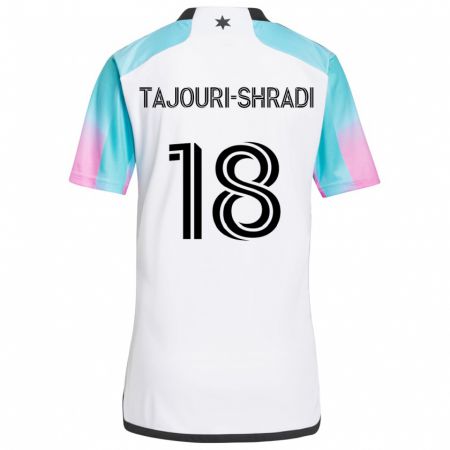 Kandiny Enfant Maillot Ismael Tajouri-Shradi #18 Blanc Bleu Noir Tenues Extérieur 2024/25 T-Shirt