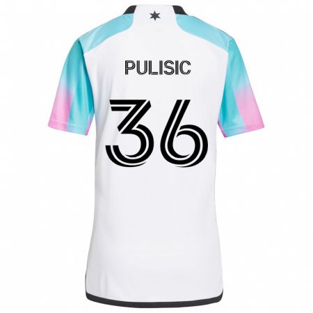 Kandiny Enfant Maillot Will Pulisic #36 Blanc Bleu Noir Tenues Extérieur 2024/25 T-Shirt