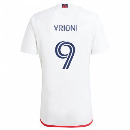 Kandiny Enfant Maillot Giacomo Vrioni #9 Blanc Rouge Tenues Extérieur 2024/25 T-Shirt