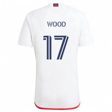 Kandiny Enfant Maillot Bobby Wood #17 Blanc Rouge Tenues Extérieur 2024/25 T-Shirt