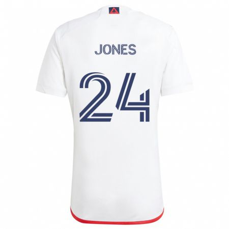 Kandiny Enfant Maillot Dejuan Jones #24 Blanc Rouge Tenues Extérieur 2024/25 T-Shirt