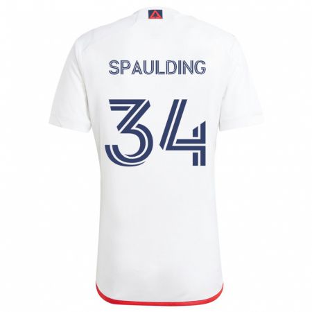 Kandiny Enfant Maillot Ryan Spaulding #34 Blanc Rouge Tenues Extérieur 2024/25 T-Shirt