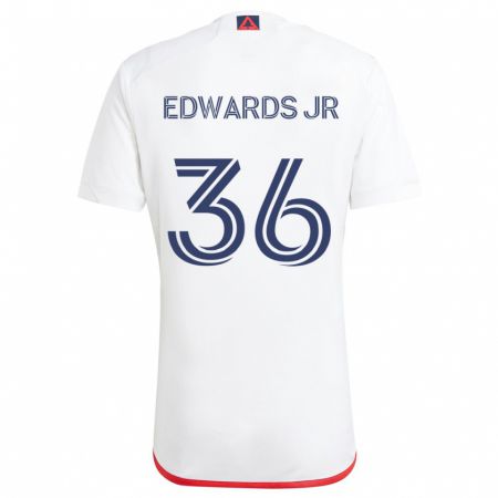 Kandiny Enfant Maillot Earl Edwards Jr. #36 Blanc Rouge Tenues Extérieur 2024/25 T-Shirt