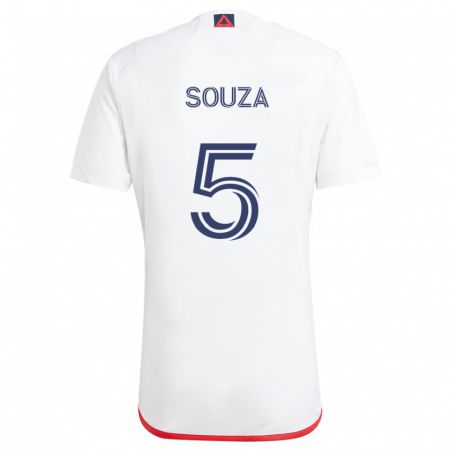 Kandiny Enfant Maillot Victor Souza #5 Blanc Rouge Tenues Extérieur 2024/25 T-Shirt