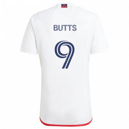 Kandiny Enfant Maillot Liam Butts #9 Blanc Rouge Tenues Extérieur 2024/25 T-Shirt