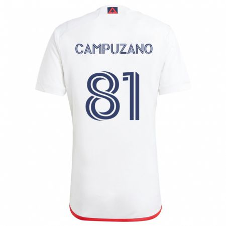 Kandiny Enfant Maillot Nico Campuzano #81 Blanc Rouge Tenues Extérieur 2024/25 T-Shirt