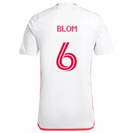 Kandiny Enfant Maillot Njabulo Blom #6 Blanc Rouge Tenues Extérieur 2024/25 T-Shirt