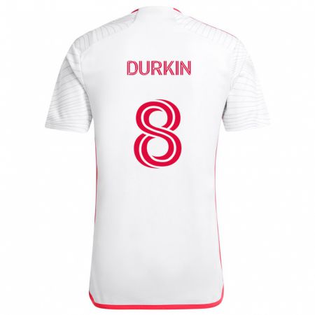 Kandiny Enfant Maillot Chris Durkin #8 Blanc Rouge Tenues Extérieur 2024/25 T-Shirt