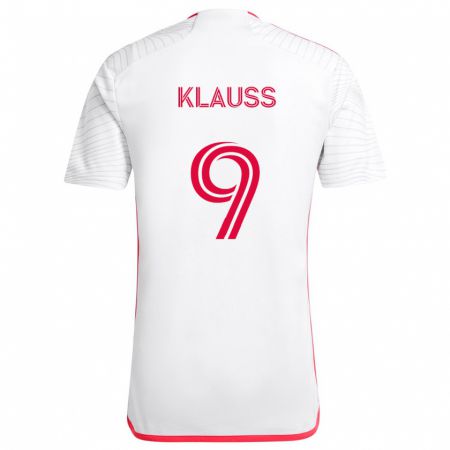 Kandiny Enfant Maillot João Klauss #9 Blanc Rouge Tenues Extérieur 2024/25 T-Shirt