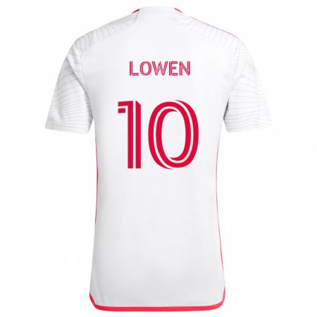 Kandiny Enfant Maillot Eduard Löwen #10 Blanc Rouge Tenues Extérieur 2024/25 T-Shirt