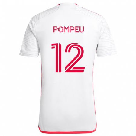 Kandiny Enfant Maillot Célio Pompeu #12 Blanc Rouge Tenues Extérieur 2024/25 T-Shirt