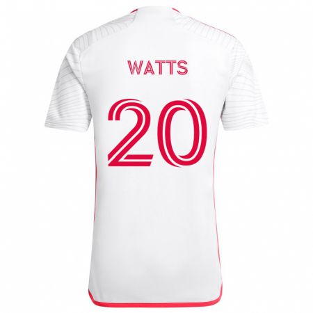 Kandiny Enfant Maillot Akil Watts #20 Blanc Rouge Tenues Extérieur 2024/25 T-Shirt