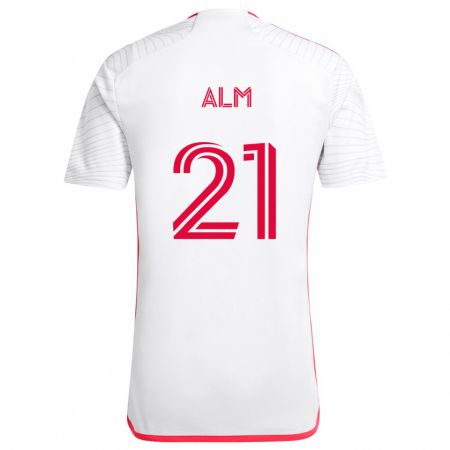 Kandiny Enfant Maillot Rasmus Alm #21 Blanc Rouge Tenues Extérieur 2024/25 T-Shirt