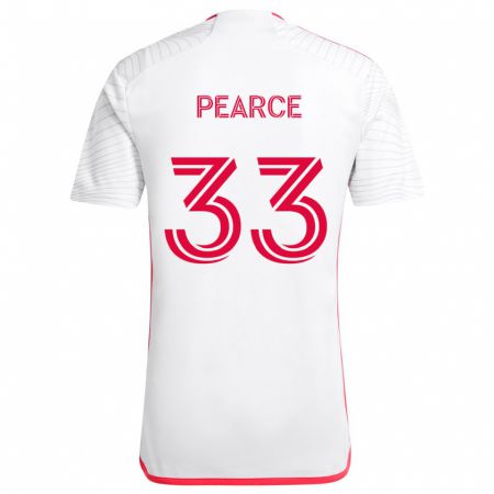 Kandiny Enfant Maillot Tyson Pearce #33 Blanc Rouge Tenues Extérieur 2024/25 T-Shirt