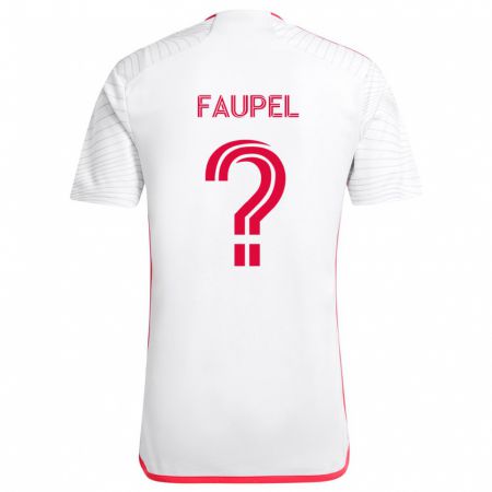 Kandiny Enfant Maillot Anthony Faupel #0 Blanc Rouge Tenues Extérieur 2024/25 T-Shirt