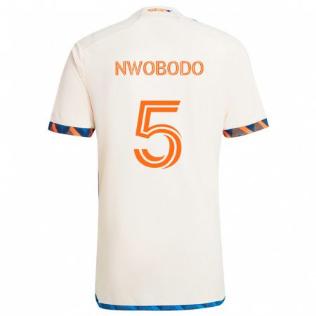 Kandiny Enfant Maillot Obinna Nwobodo #5 Blanc Orange Tenues Extérieur 2024/25 T-Shirt