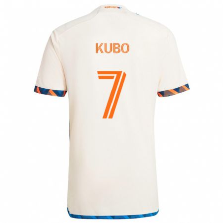 Kandiny Enfant Maillot Yuya Kubo #7 Blanc Orange Tenues Extérieur 2024/25 T-Shirt