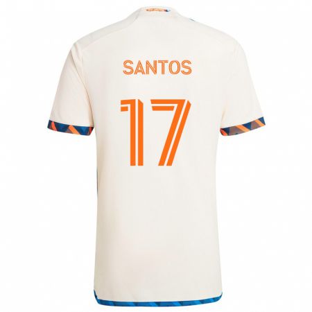 Kandiny Enfant Maillot Sergio Santos #17 Blanc Orange Tenues Extérieur 2024/25 T-Shirt